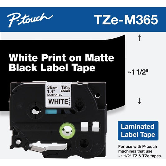 Tzem365 White On Matte Black,Label Tape-1.4 Wide