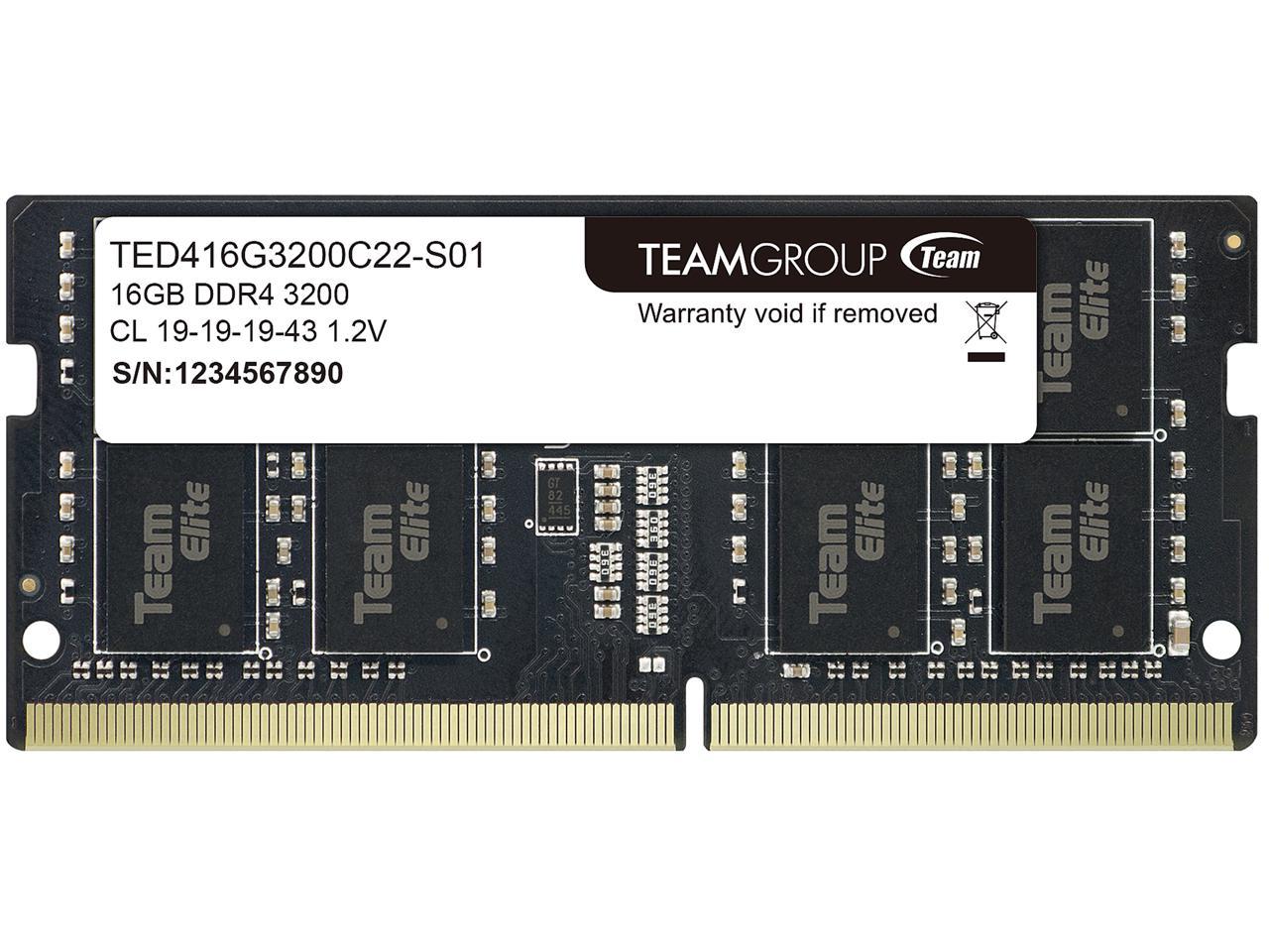 Team Elite 16Gb 260-Pin Ddr4 So-Dimm Ddr4 3200 (Pc4 25600) Laptop Memory Model Ted416G3200C22-S01
