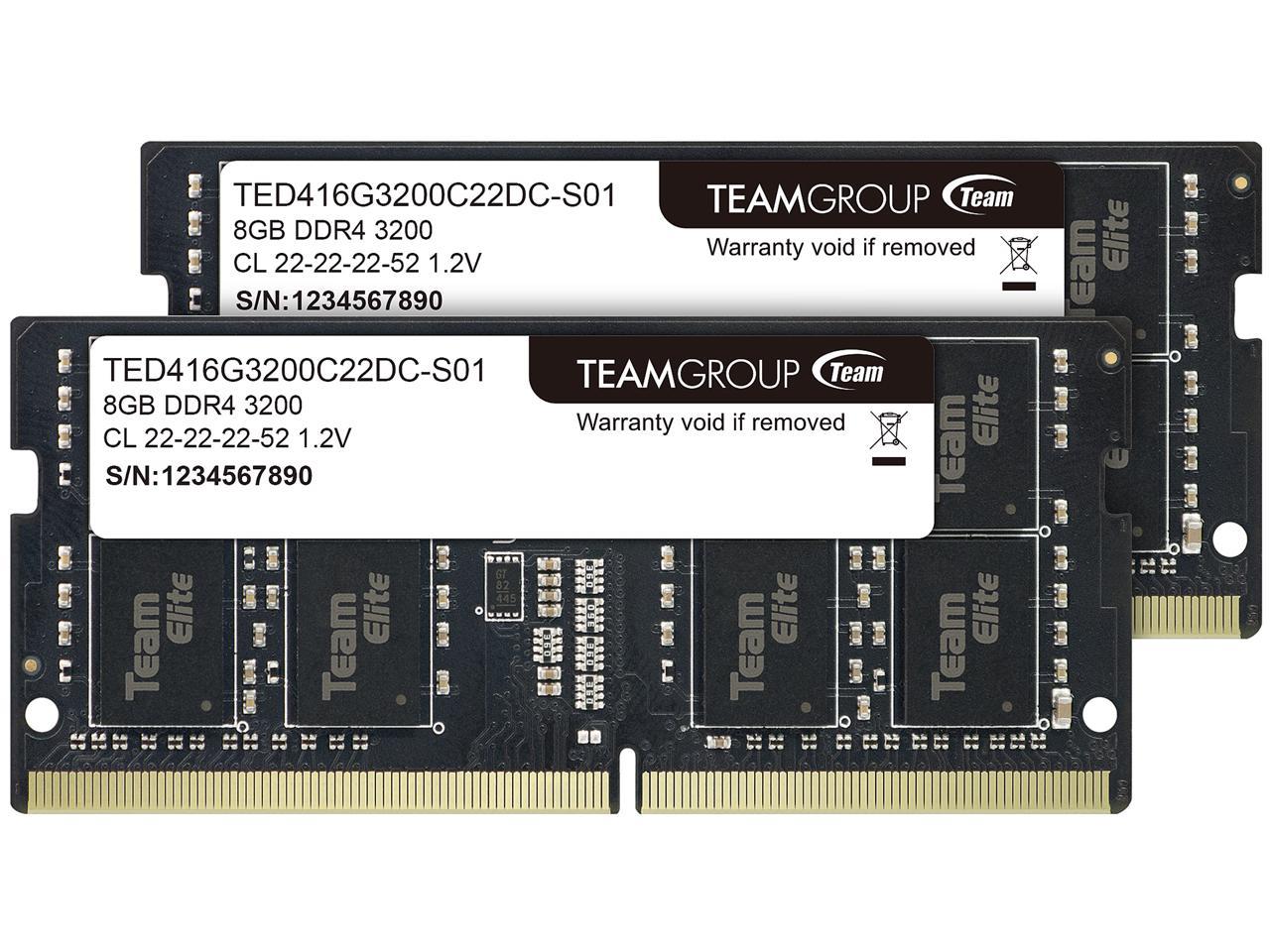 Team Elite 16Gb 260-Pin Ddr4 So-Dimm Ddr4 3200 (Pc4 25600) Laptop Memory Model Ted416G3200C22-S01