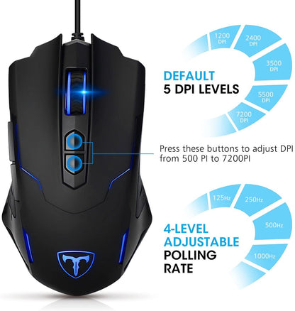 Tecisoft Gaming Mouse Wired [7200 Dpi] [Programmable] [Breathing Light] Ergonomic Gaming Mouse