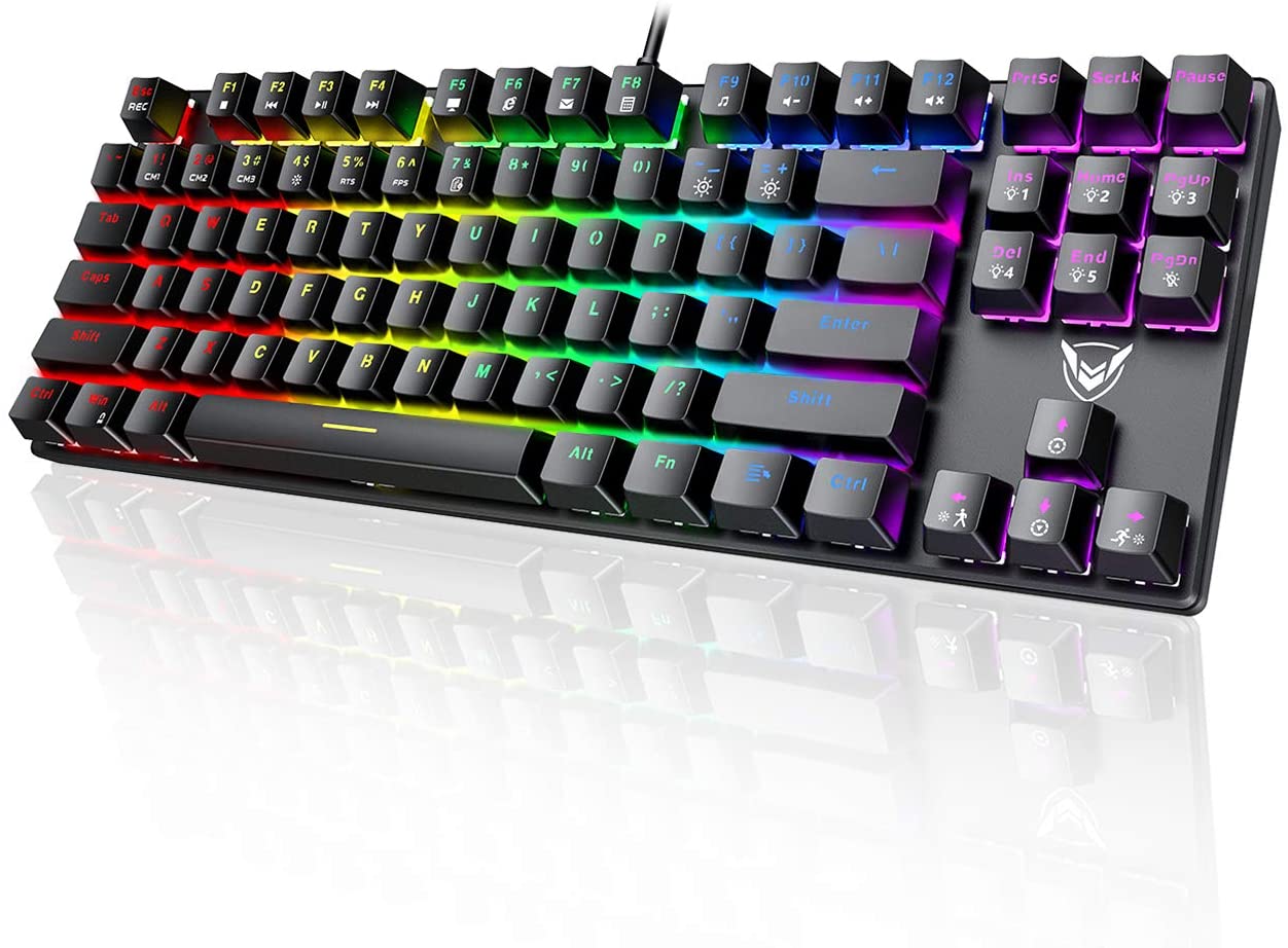 Tecisoft Mechanical Gaming Keyboard, Compact 87 Key Rgb Wired Computer Keyboard With Blue Equivalent Switches