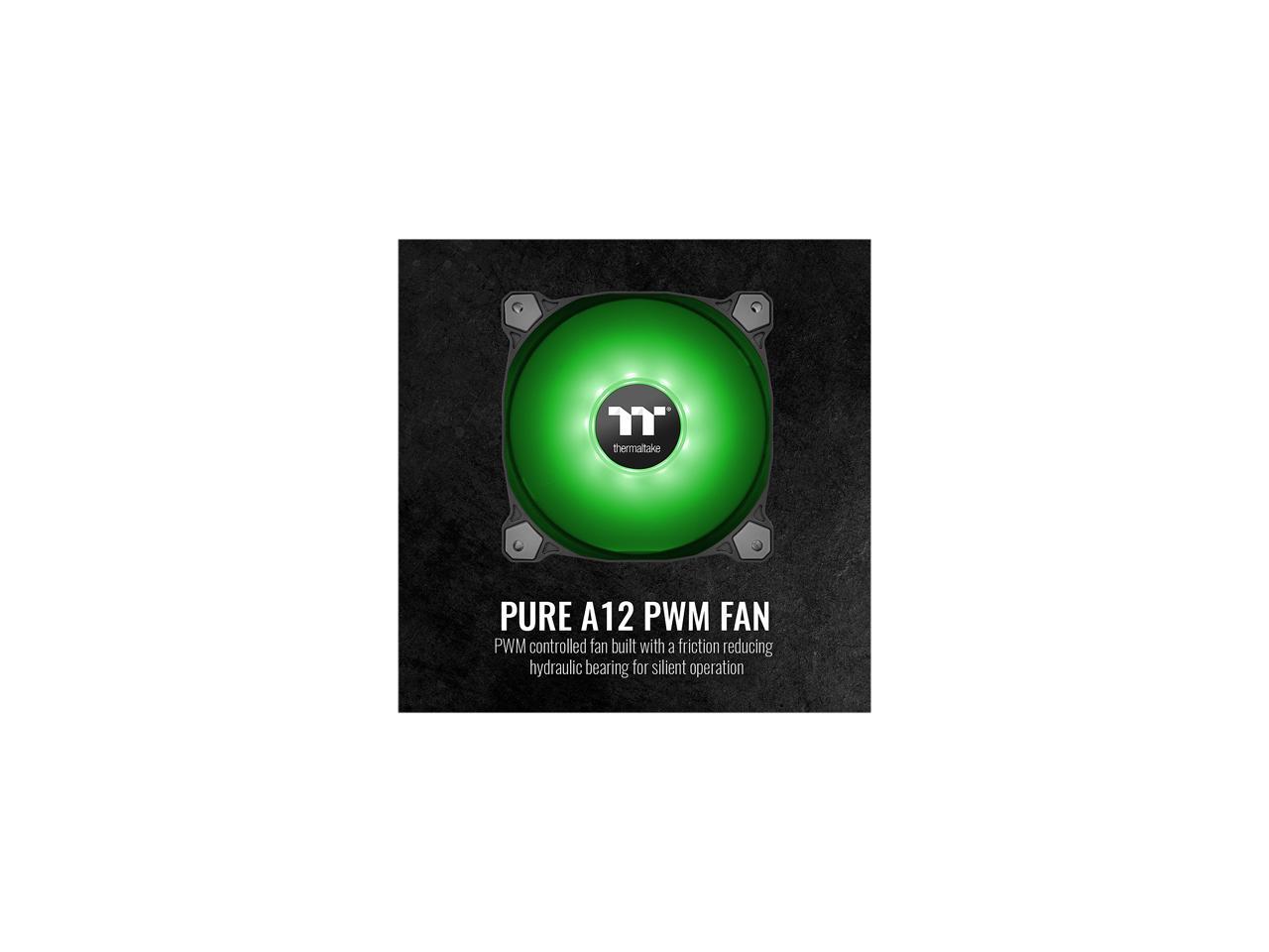 Thermaltake Pure A12 120Mm Green Led Pwm Controlled Hydraulic Bearing High Airflow High Performance Case/Radiator Fan, Cl-F109-Pl12Gr-B