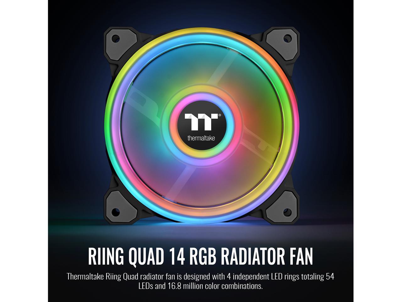 Thermaltake Riing Quad 140Mm 16.8 Million Rgb Color (Alexa, Razer Chroma) Software Enabled 4 Light Cl-F089-Pl14Sw-C