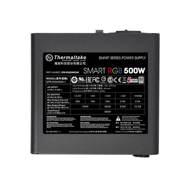 Thermaltake Smart Rgb Ps-Spr-0500Nhfawu-1 500W 80 Plus Atx12V 2.3 Power Supply W/ Active Pfc (Black)