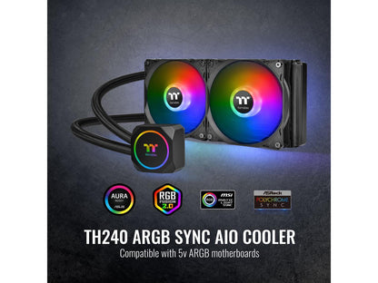 Thermaltake Th240 Argb Motherboard Sync Edition Intel/Amd All-In-One Liquid Cooling System 240Mm High Efficiency Radiator Cpu Cooler, Cl-W286-Pl12Sw-A
