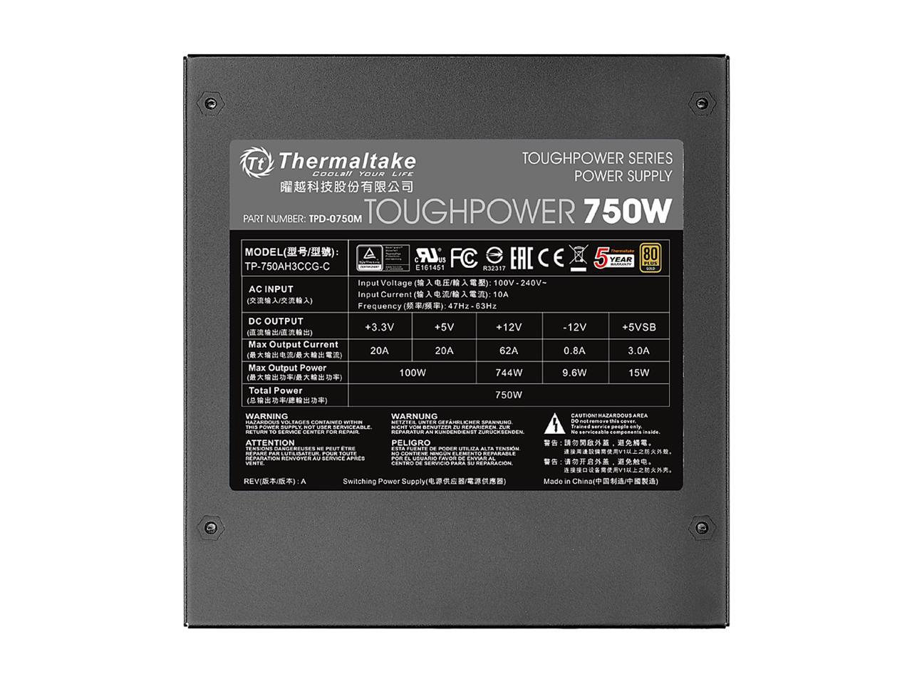 Thermaltake Toughpower Ps-Tpd-0750Mpcgus-1 750W 80 Plus Gold Atx12V 2.3 & Eps12V 2.92 Power Supply (Black)