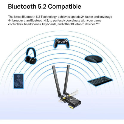 Tp-Link Archer Tx55E Ieee 802.11Ax Bluetooth 5.2 Dual Band Wi-Fi/Bluetooth Combo Adapter For Desktop Computer/Gaming Controller/Headphone/Keyboard/Router