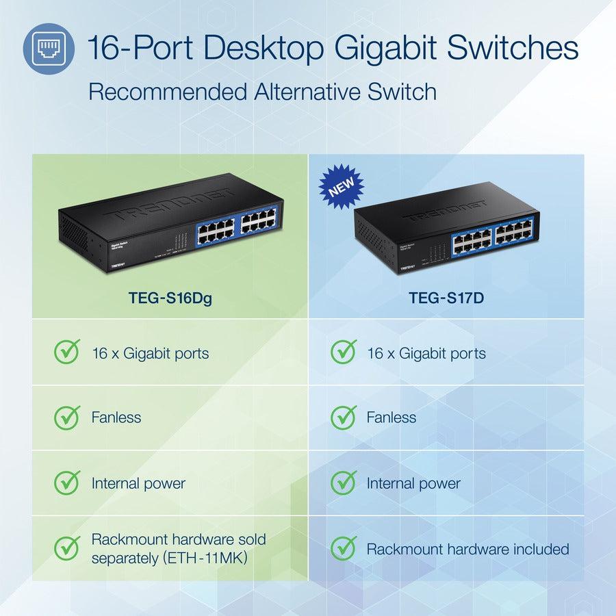 Trendnet Teg-S16Dg Network Switch Unmanaged Black