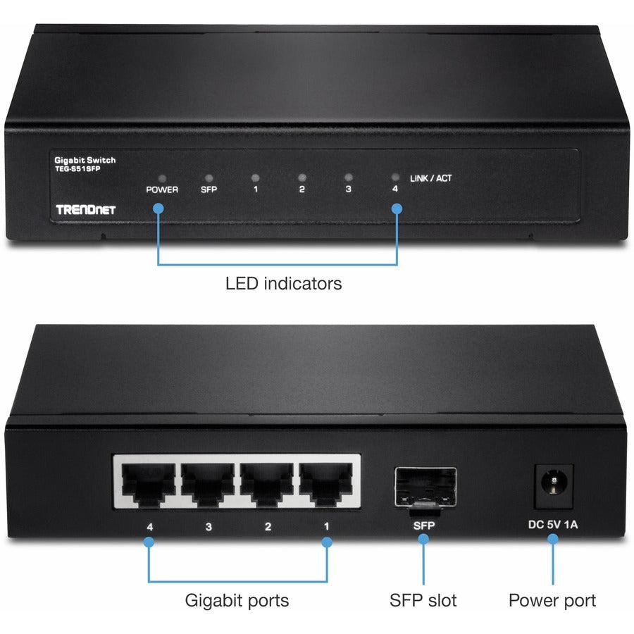 Trendnet Teg-S51Sfp Network Switch Gigabit Ethernet (10/100/1000) Black