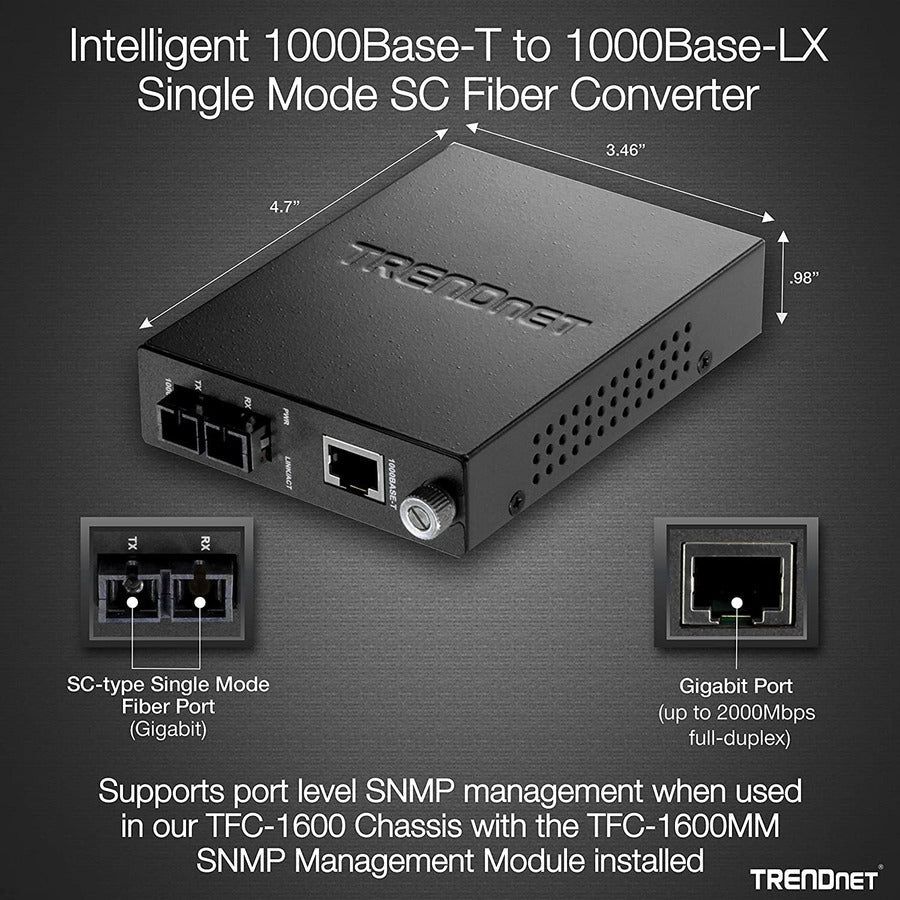 Trendnet Tfc-1000S20 Network Media Converter 2000 Mbit/S 1310 Nm Single-Mode Grey