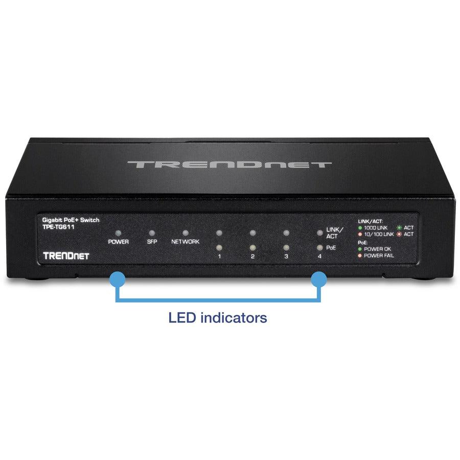 Trendnet Tpe-Tg611 Network Switch Gigabit Ethernet (10/100/1000) Power Over Ethernet (Poe) Black