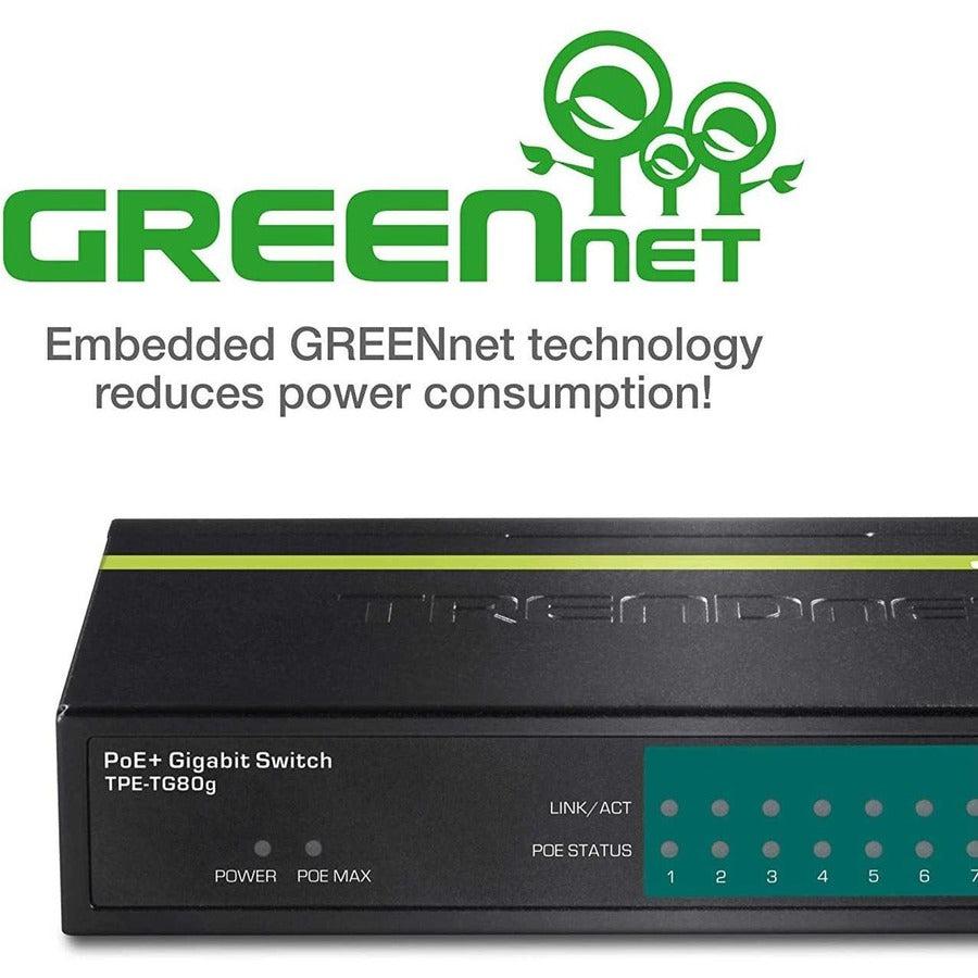 Trendnet Tpe-Tg80G Network Switch Power Over Ethernet (Poe) Black