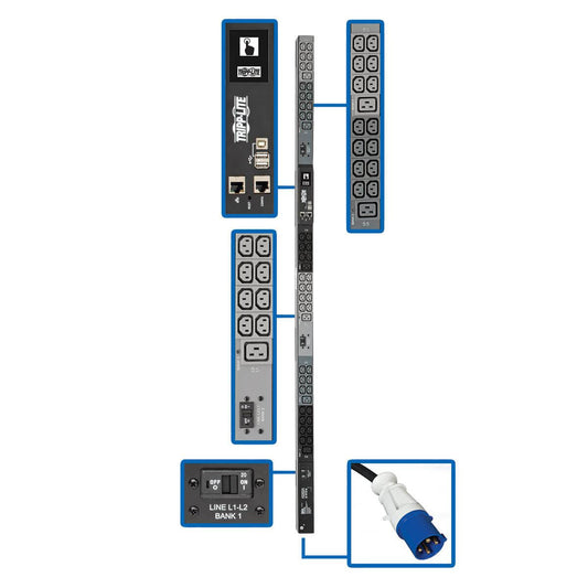 Tripp Lite 10Kw 3-Phase Monitored Pdu, Lx Interface, 200/208/240V Outlets (42 C13/6 C19), Lcd, Iec-309 30A Blue, 1.8M/6 Ft. Cord, 0U 1.8M/70 In. Height, Taa