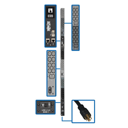 Tripp Lite 10Kw 3-Phase Monitored Pdu, Lx Interface, 200/208/240V Outlets (42 C13/6 C19), Lcd,