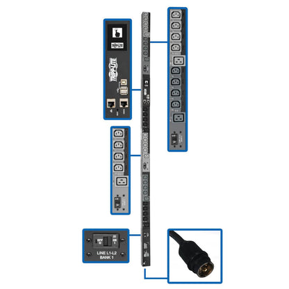 Tripp Lite 10Kw 3-Phase Monitored Per-Outlet Pdu - Lx Platform, 24 C13 & 6 C19 Outlets (208/240V), L21-30P, 0U, Taa