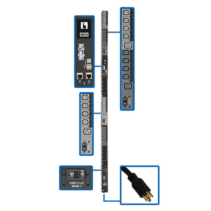 Tripp Lite 10Kw 3-Phase Switched Pdu, Lx Interface, 200/208/240V Outlets (24 C13/6 C19), Lcd, Nema L21-30P, 1.8M/6 Ft. Cord, 0U 1.8M/70 In. Height, Taa