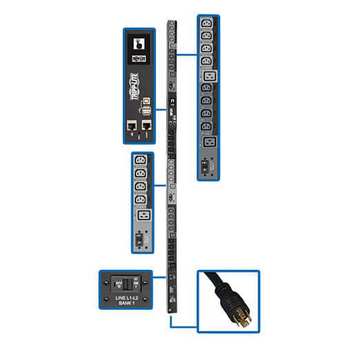 Tripp Lite 10Kw 3-Phase Switched Pdu, Lx Interface, 200/208/240V Outlets (24 C13/6 C19), Lcd, Nema