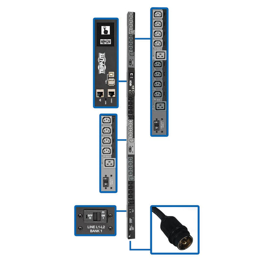 Tripp Lite 14.5Kw 3-Phase Switched Pdu, Lx Interface, 200/208/240V Outlets (24 C13/6 C19), Lcd,