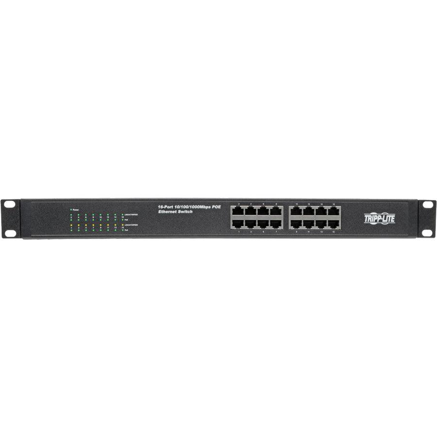 Tripp Lite 16-Port 10/100/1000 Mbps 1U Rack-Mount/Desktop Gigabit Ethernet Unmanaged Switch With Poe+, 230W, Metal Housing