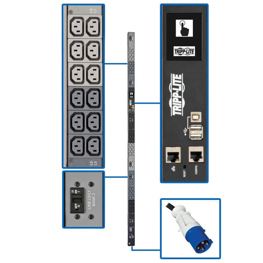 Tripp Lite 18.7Kw 3-Phase Monitored Pdu With Lx Platform, 208/240V Output (36 C13), Iec 309 60A Blue, 0U, Taa