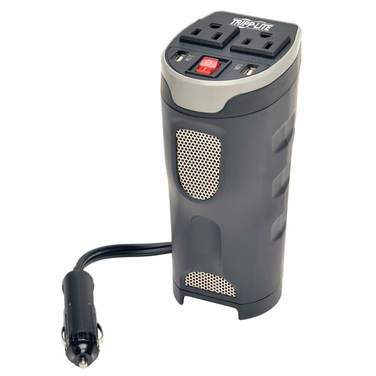 Tripp Lite 200W Powerverter Ultra-Compact Car Inverter With 2 Outlets And 2 Usb Charging Ports, Cup Holder Design