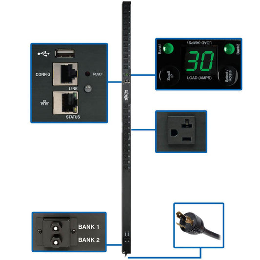 Tripp Lite 2.9Kw Single-Phase Monitored Pdu With Lx Platform Interface, 120V Outlets (24 5-15/20R), L5-30P Plug, 0U Vertical, Taa