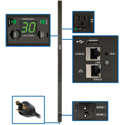 Tripp Lite 2.9Kw Single-Phase Switched Pdu, Lx Platform, Outlet Monitoring, 120V Outlets (24 Nema 5-15/20R), L5-30P Plug, 0U, Taa