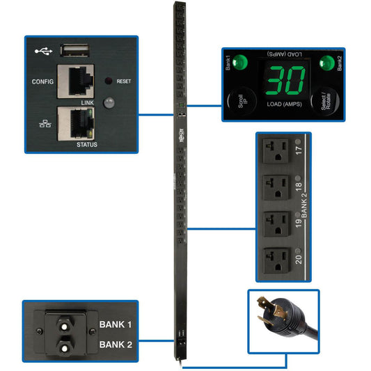 Tripp Lite 2.9Kw Single-Phase Switched Pdu With Lx Platform Interface, 120V Outlets (24 5-15/20R), 10 Ft. Cord With L5-30P, 0U, Taa