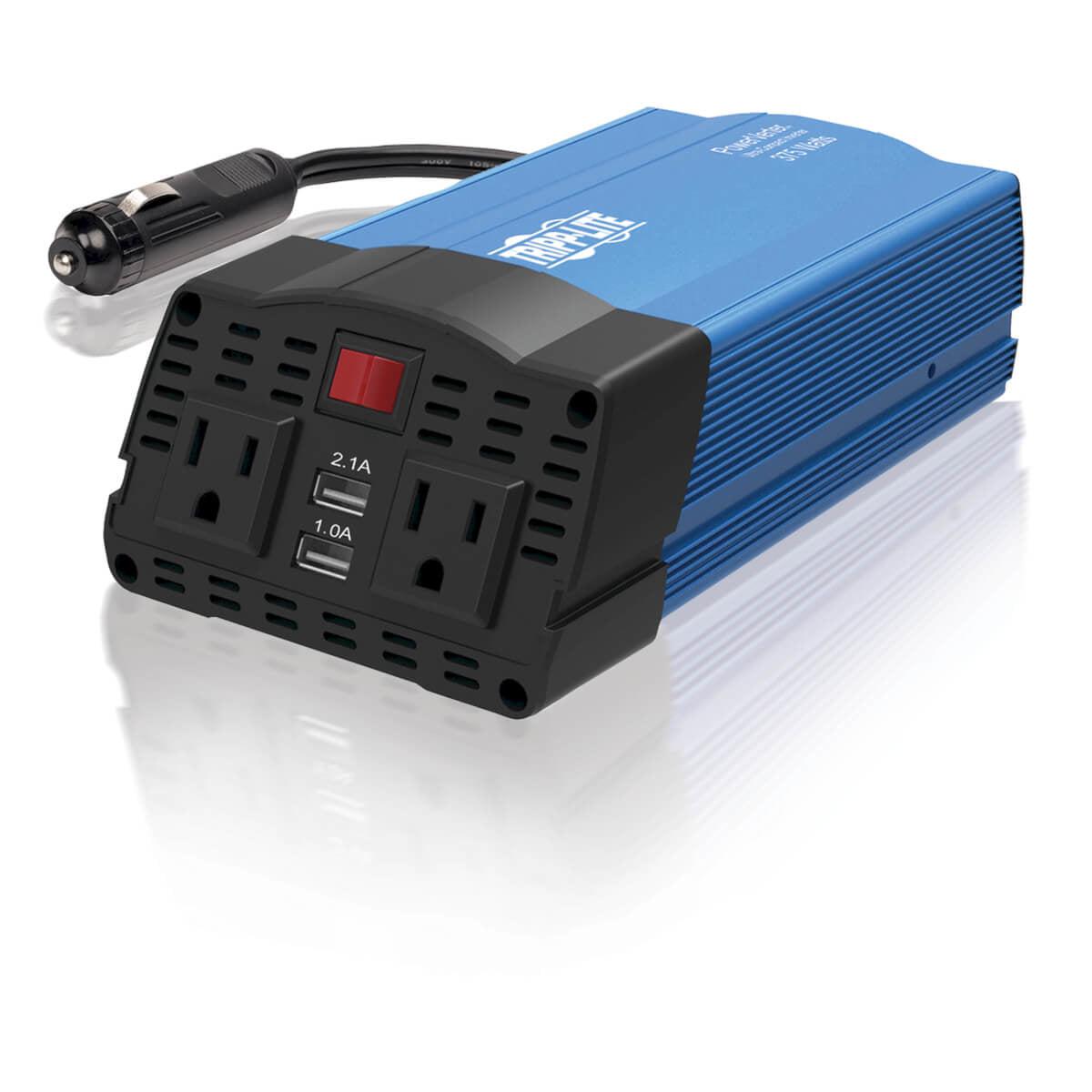 Tripp Lite 375W Powerverter Ultra-Compact Car Inverter With 2 Ac Outlets, 2 Usb Charging Ports And Battery Cables