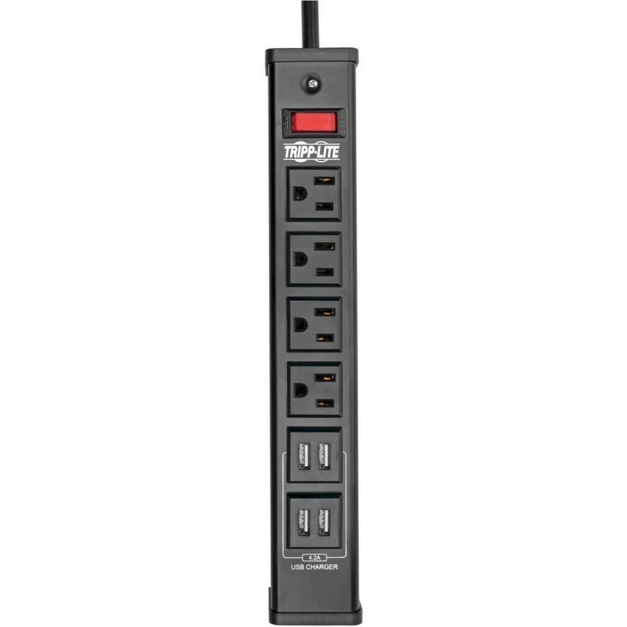 Tripp Lite 4-Outlet Surge Protector With 4 Usb Ports (4.2A Shared) - 6 Ft. Cord, 450 Joules, Metal Housing