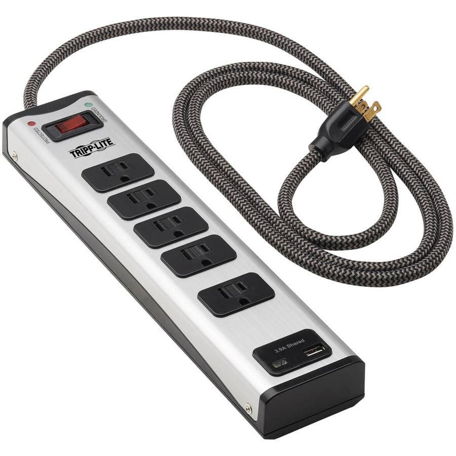 Tripp Lite 5-Outlet Surge Protector With 1 Usb-A And 1 Usb-C (3.9A Shared) - 6 Ft. Cord, 2100 Joules, Metal Housing