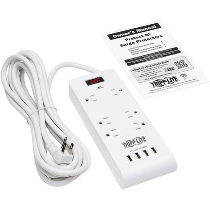 Tripp Lite 6-Outlet Surge Protector With 4 Usb Ports (4.2A Shared) - 15 Ft. (4.57 M) Cord, 5-15P Plug, 900 Joules, White