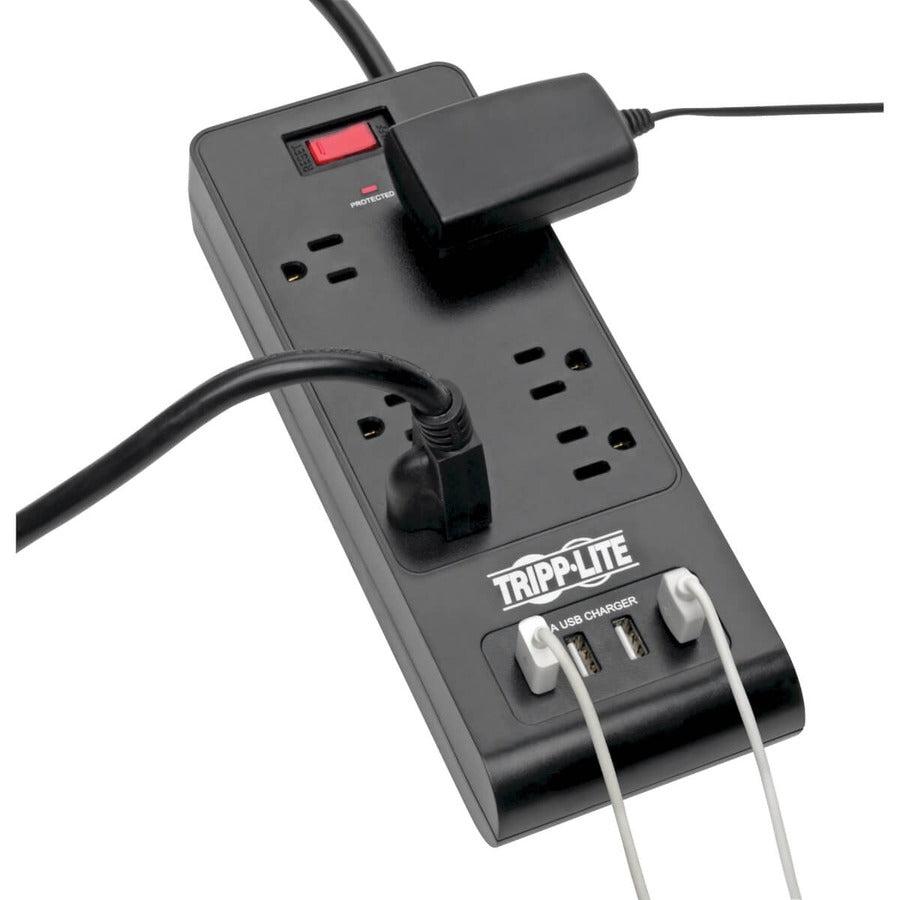 Tripp Lite 6-Outlet Surge Protector With 4 Usb Ports (4.2A Shared) - 6 Ft. Cord, 900 Joules, Black