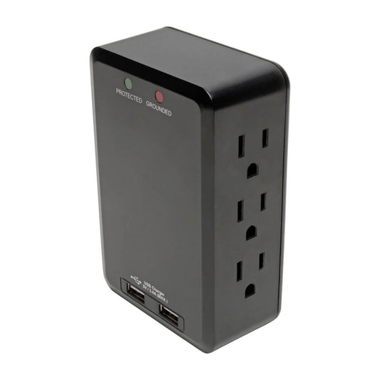 Tripp Lite 6-Outlet Surge Protector With 2 Usb Ports (3.4A Shared) - Side Load, Direct Plug-In, 1050 Joules
