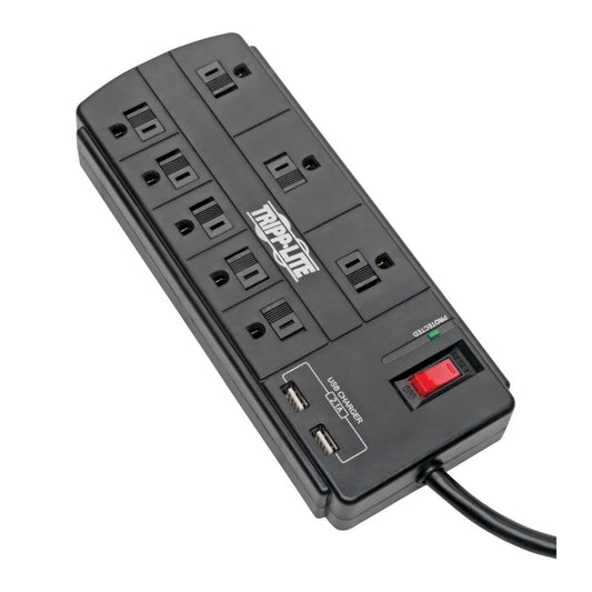 Tripp Lite 8-Outlet Surge Protector With 2 Usb Ports (2.1A Shared) - 8 Ft. Cord, 1200 Joules, Black