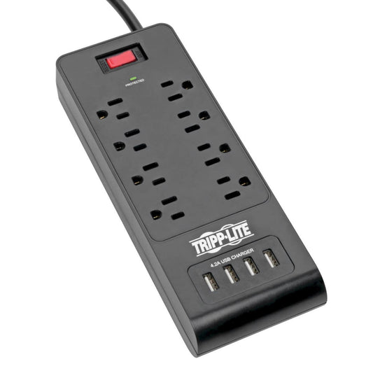 Tripp Lite 8-Outlet Surge Protector With 4 Usb Ports (4.2A Shared) - 6 Ft. Cord, 1800 Joules, Black