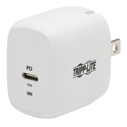 Tripp Lite Compact Usb-C Wall Charger - 18W Pd Charging, Gan Technology, Usb-C To Lightning Cable, White