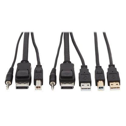 Tripp Lite Displayport Kvm Cable Kit - Dp, Usb, 3.5 Mm Audio (3Xm/3Xm) + Usb (M/M), 4K, 4:4:4, 10 Ft. (3.05 M), Black