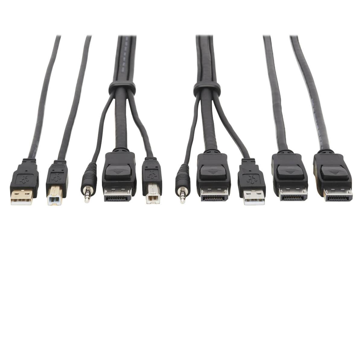 Tripp Lite Displayport Kvm Cable Kit - Dp, Usb, 3.5 Mm Audio (3Xm/3Xm) + Usb (M/M) + Dp (M/M), 4K, 10 Ft. (3.05 M), Black