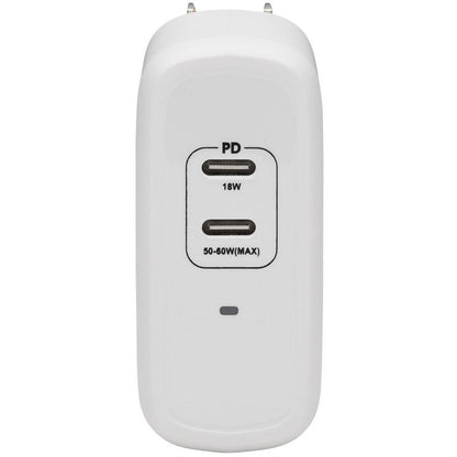 Tripp Lite Dual-Port Compact Usb-C Wall Charger - Gan Technology, 68W Pd Charging (50W+18W), White
