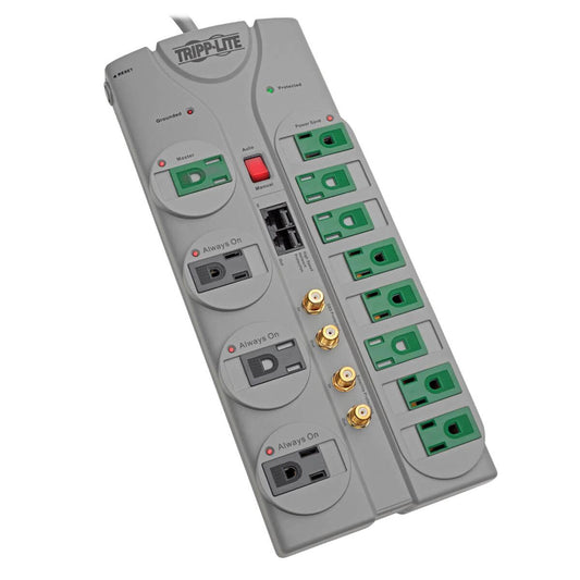 Tripp Lite Eco-Surge 12-Outlet Home/Business Theater Surge Protector, 10-Ft. Cord, 3600 Joules - Accommodates 8 Transformers