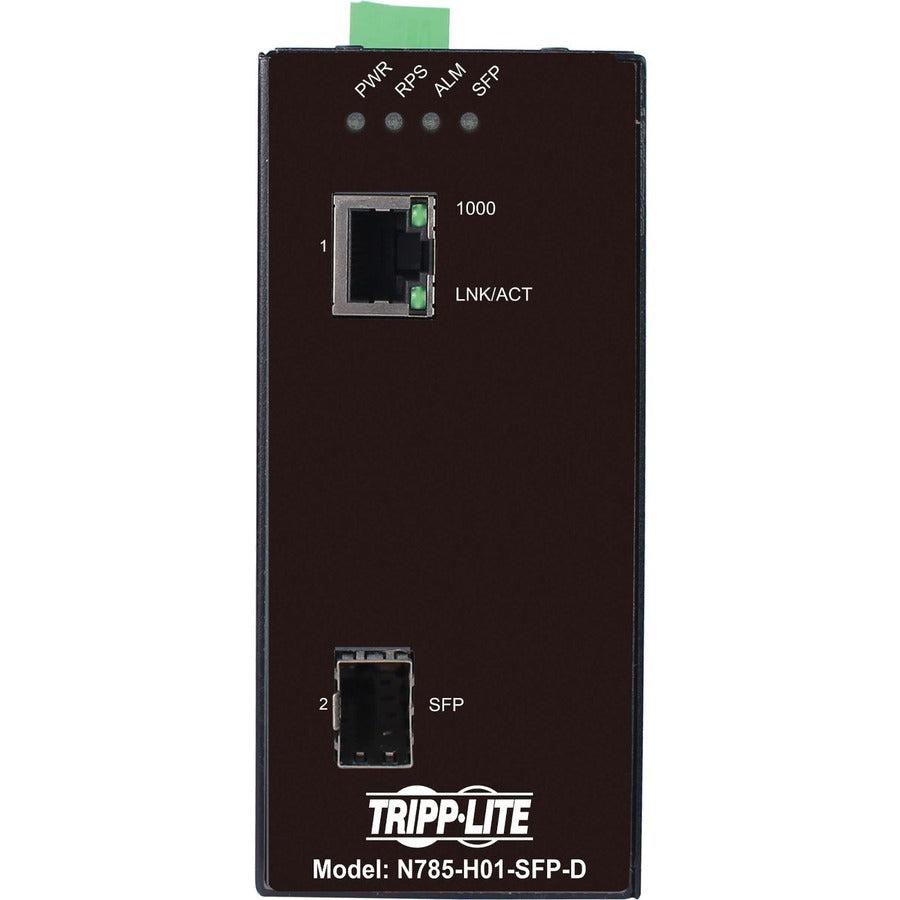 Tripp Lite Hardened Gigabit Fiber To Ethernet Media Converter, 10/100/1000 Mbps, Rj45/Sfp, -10° To 60°C, Dc Power