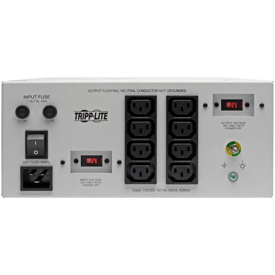 Tripp Lite Is1800Hgdv Isolator Series Dual-Voltage 115/230V 1800W 60601-1 Medical-Grade Isolation Transformer, C20 Inlet, 8 C13 Outlets