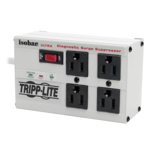 Tripp Lite Isobar 4-Outlet Surge Protector, 6 Ft. Cord With Right-Angle Plug, 3330 Joules, Diagnostic Leds, Metal Housing