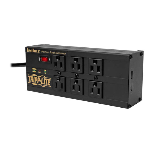 Tripp Lite Isobar 6-Outlet Surge Protector - 10 Ft. Cord, Right-Angle Plug, 3840 Joules, 2 Usb Ports, Metal Housing