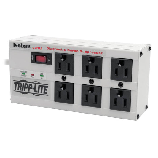 Tripp Lite Isobar 6-Outlet Surge Protector, 6 Ft. Cord With Right-Angle Plug, 3330 Joules, Diagnostic Leds, Metal Housing