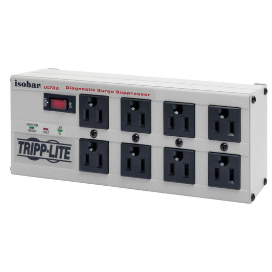 Tripp Lite Isobar 8-Outlet Surge Protector, 12 Ft. Cord With Right-Angle Plug, 3840 Joules, Diagnostic Leds, Metal Housing