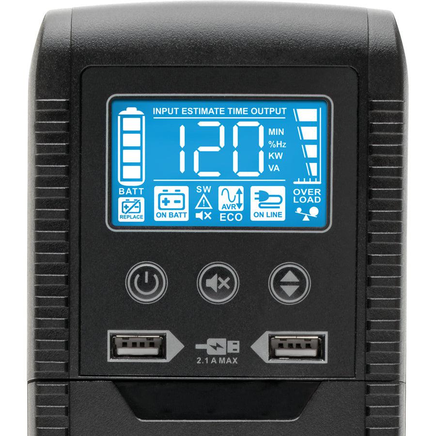 Tripp Lite Line-Interactive Ups With Usb And 8 Outlets - 120V, 1000Va, 600W, 50/60 Hz, Avr, Eco Series