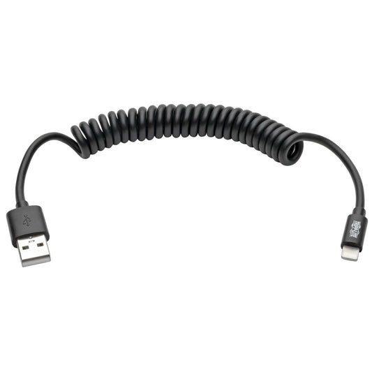 Tripp Lite M100-004Coil-Bk Usb-A To Lightning Sync/Charge Coiled Cable, Mfi Certified - Black, M/M, Usb 2.0, 4 Ft. (1.22 M)