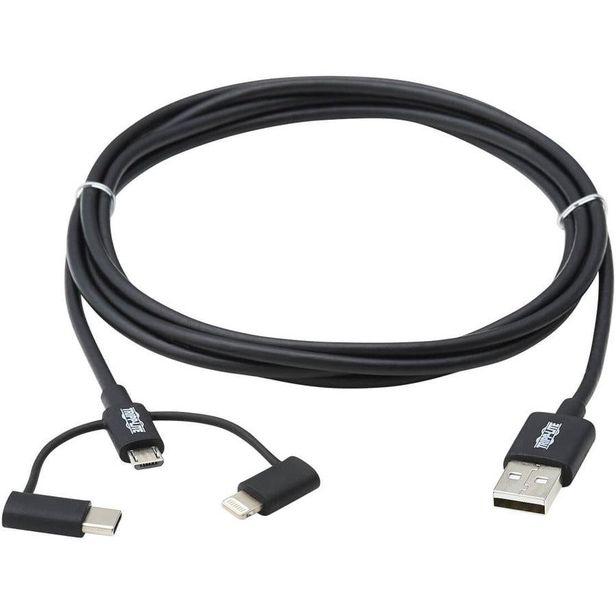 Tripp Lite M101-006-Lmc-Bk Universal Usb-A To Lightning, Usb Micro-B And Usb-C Sync/Charge Cable (M/3Xm), Mfi Certified, Black, 6 Ft. (1.8 M)